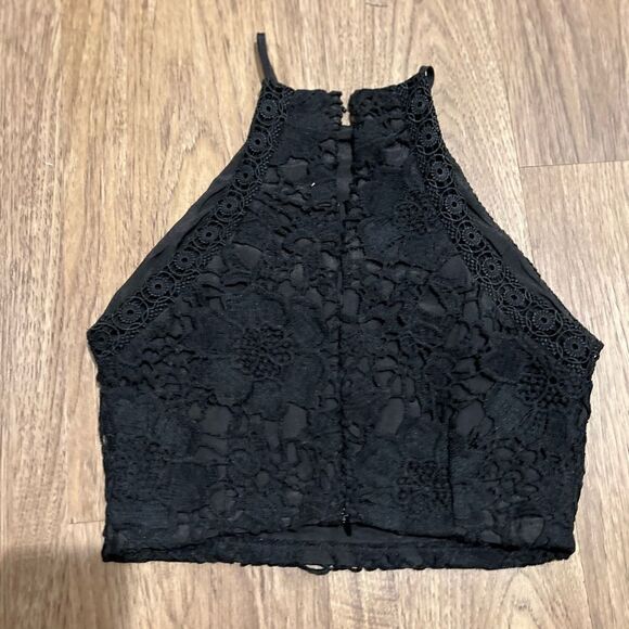 Do+ Be Black Floral Lace Halter Crop Top - Picture 2 of 4